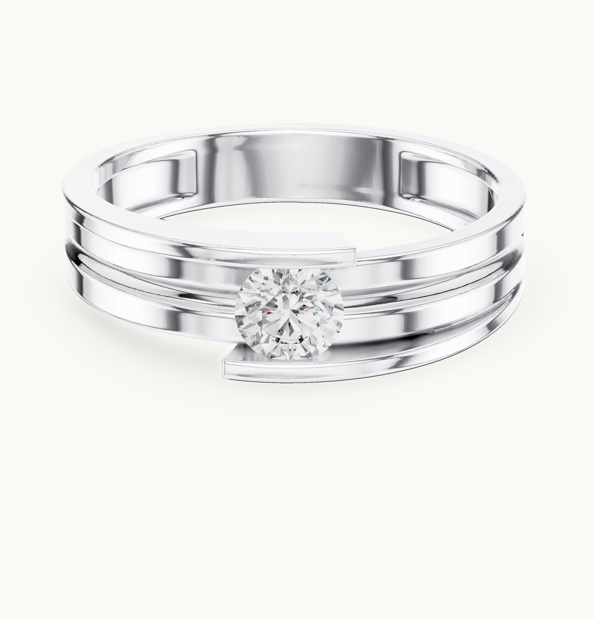 Round lab-grown diamond bar solitaire ring in white gold, 0.30 CT TW, view 4