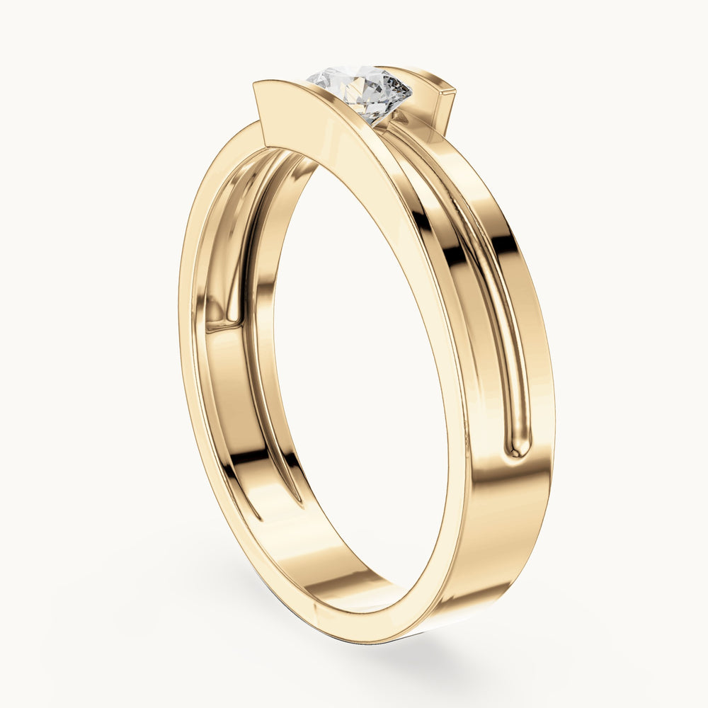 Round lab-grown diamond bar solitaire ring in yellow gold, 0.30 CT TW, view 1