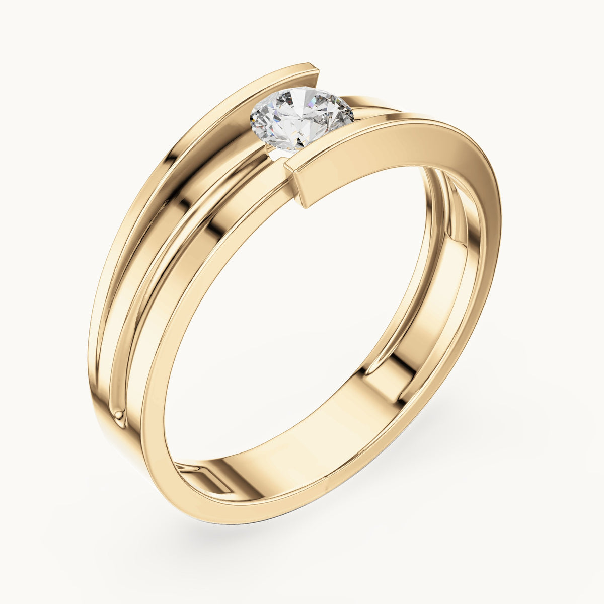 Round lab-grown diamond bar solitaire ring in yellow gold, 0.30 CT TW, view 2