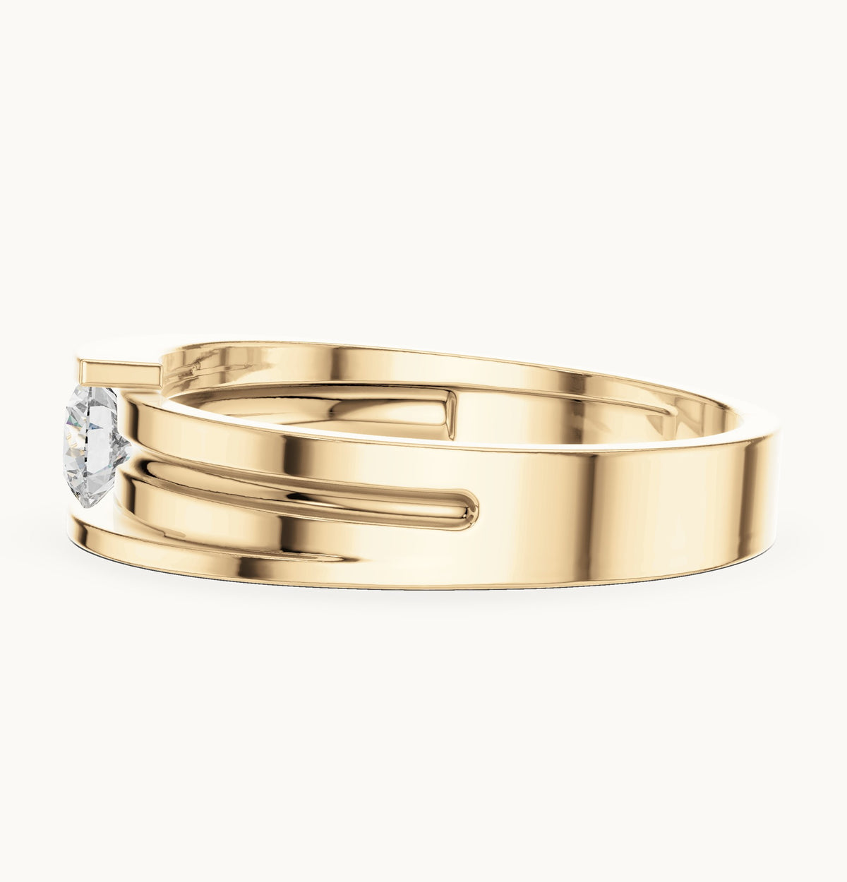 Round lab-grown diamond bar solitaire ring in yellow gold, 0.30 CT TW, view 3