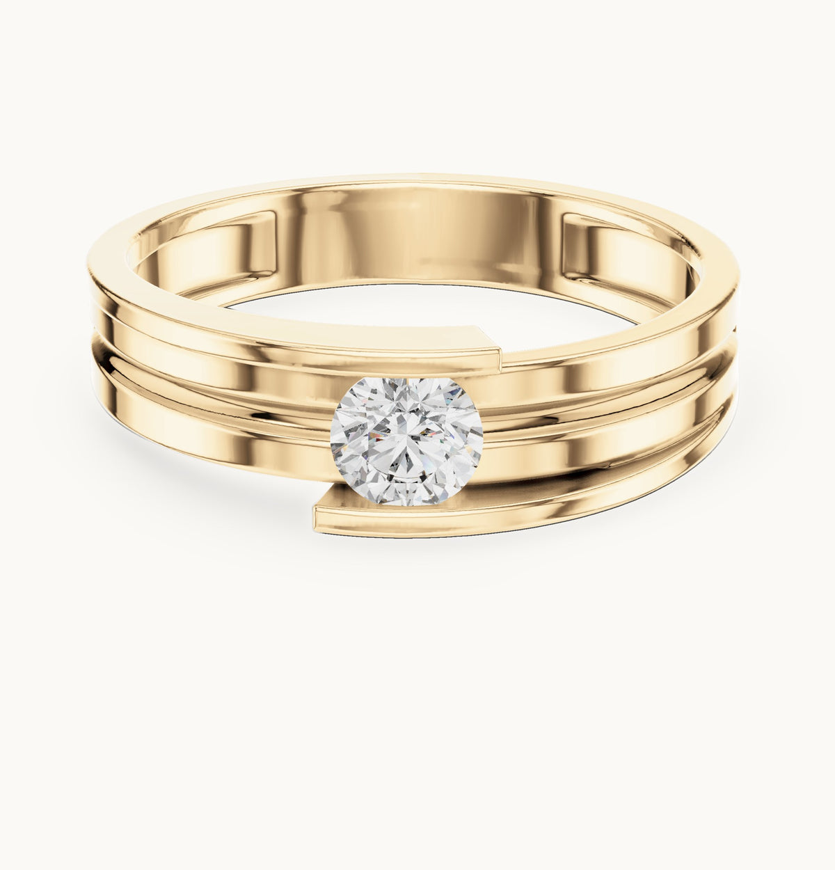 Round lab-grown diamond bar solitaire ring in yellow gold, 0.30 CT TW, view 4