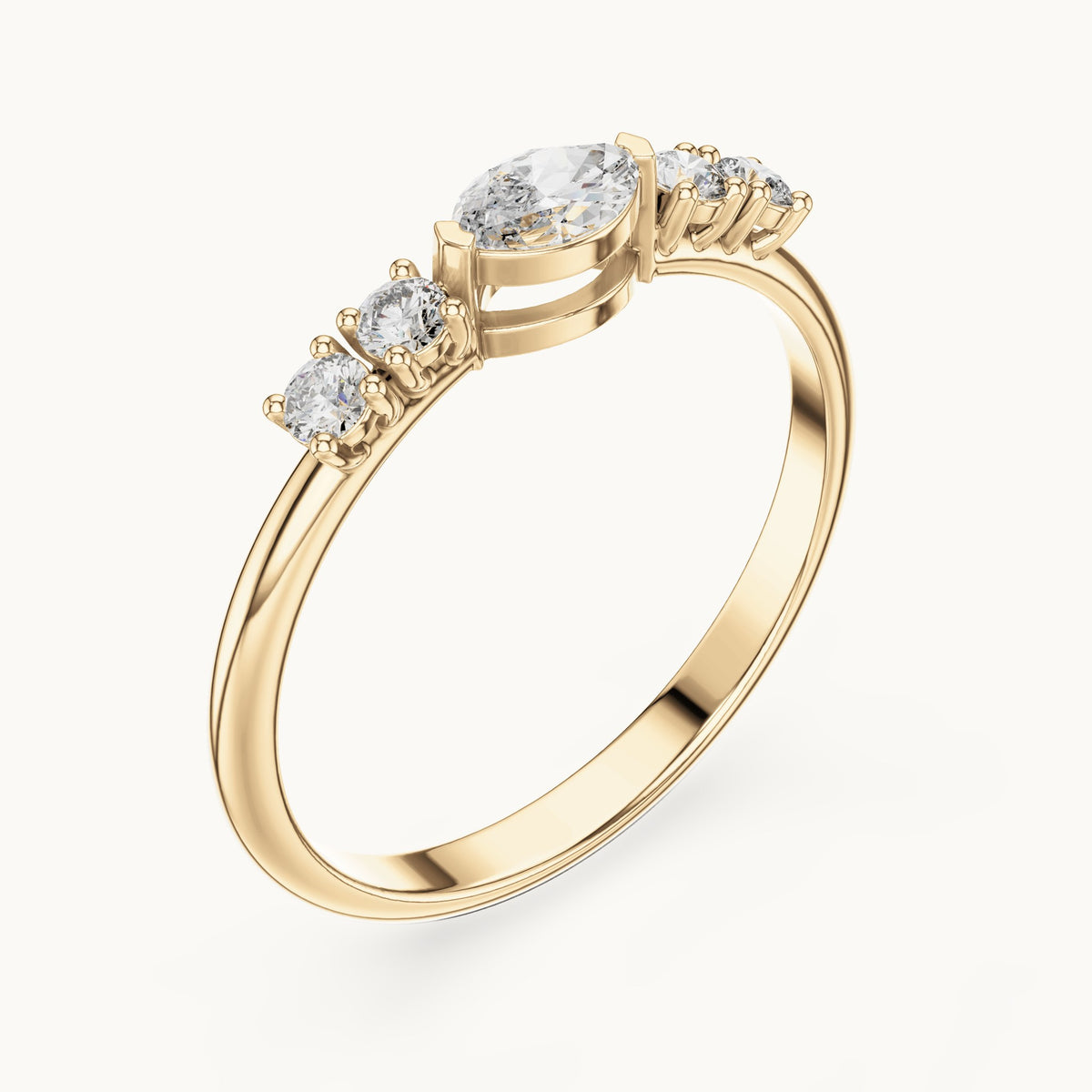 Marquise lab-grown diamond east-west five-stone ring in yellow gold, 0.29 CT TW, view 2