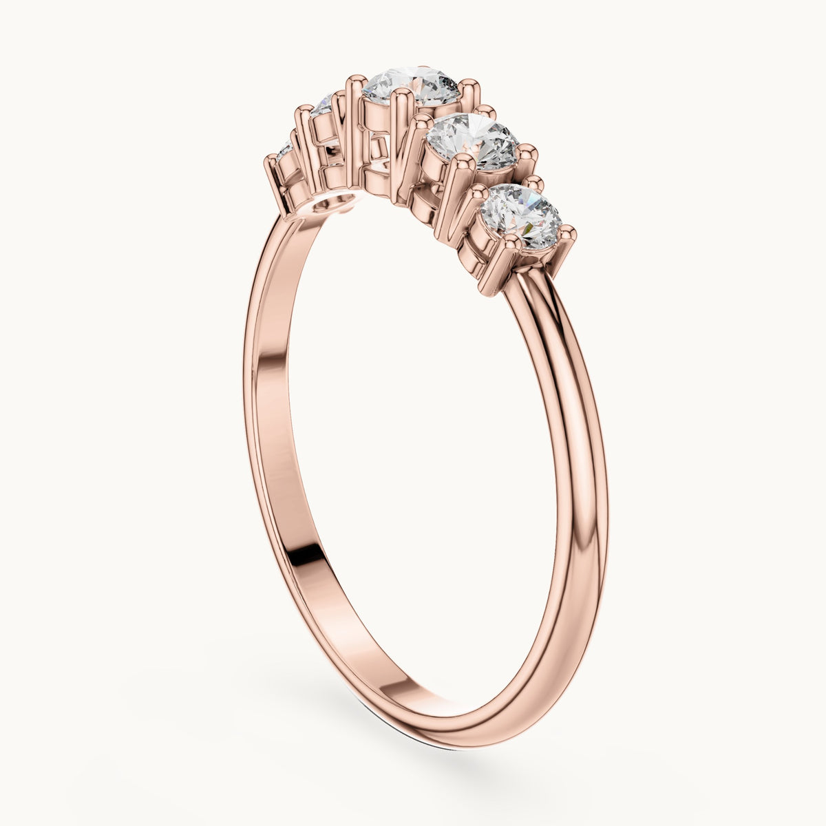 Round lab-grown diamond graduated five-stone band in rose gold, 0.42 CT TW, view 1