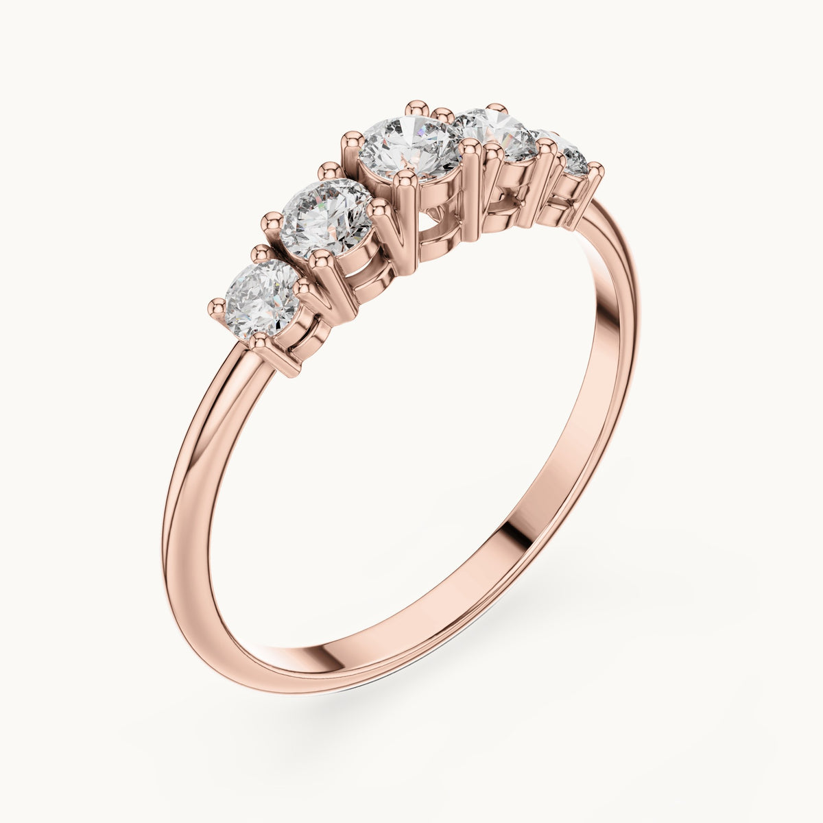 Round lab-grown diamond graduated five-stone band in rose gold, 0.42 CT TW, view 2