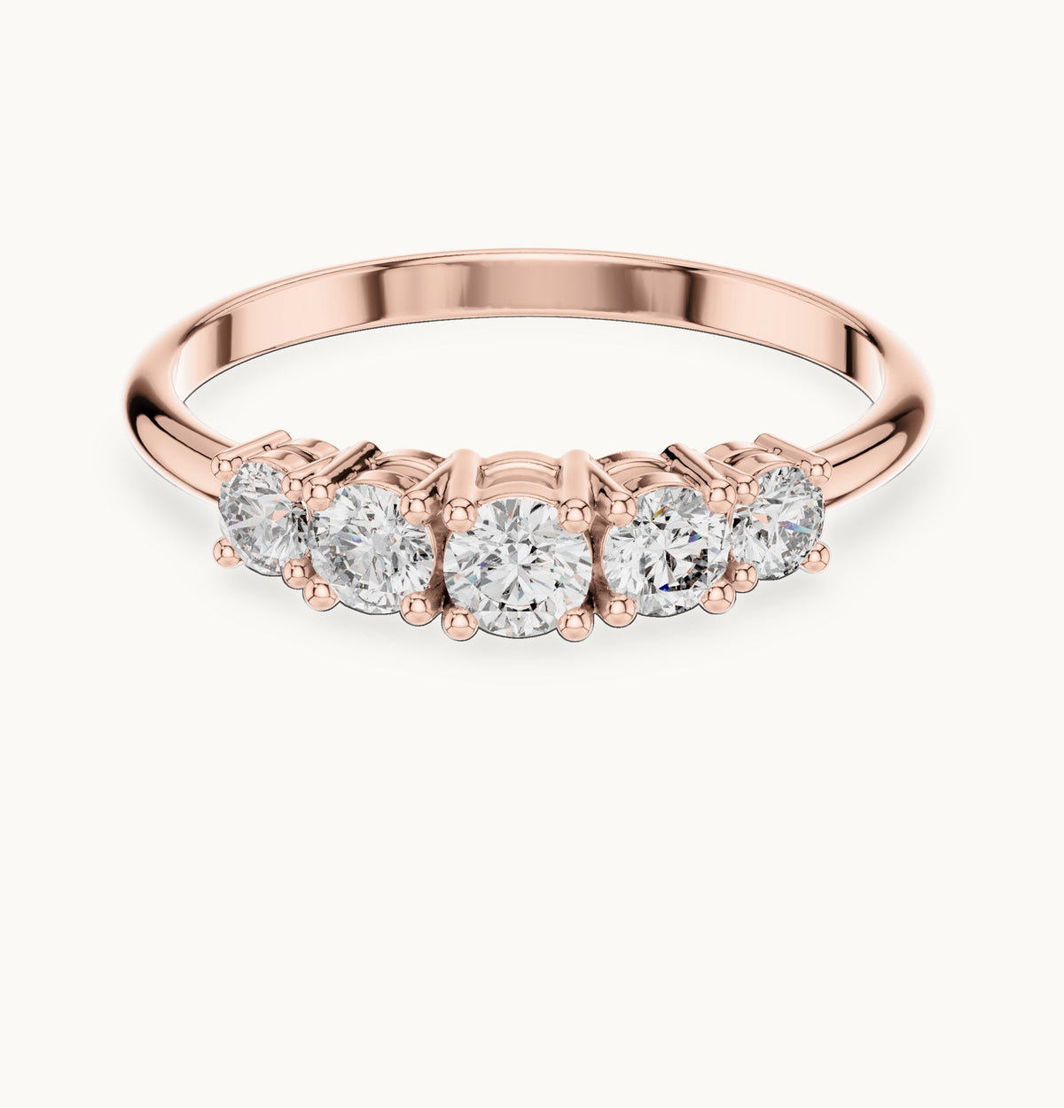Round lab-grown diamond graduated five-stone band in rose gold, 0.42 CT TW, view 4