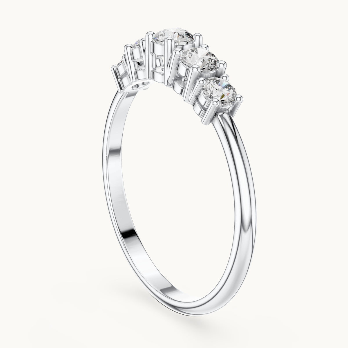 Round lab-grown diamond graduated five-stone band in white gold, 0.42 CT TW, view 1