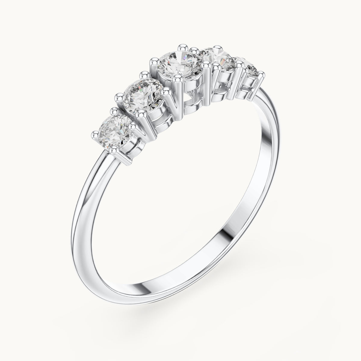 Round lab-grown diamond graduated five-stone band in white gold, 0.42 CT TW, view 2