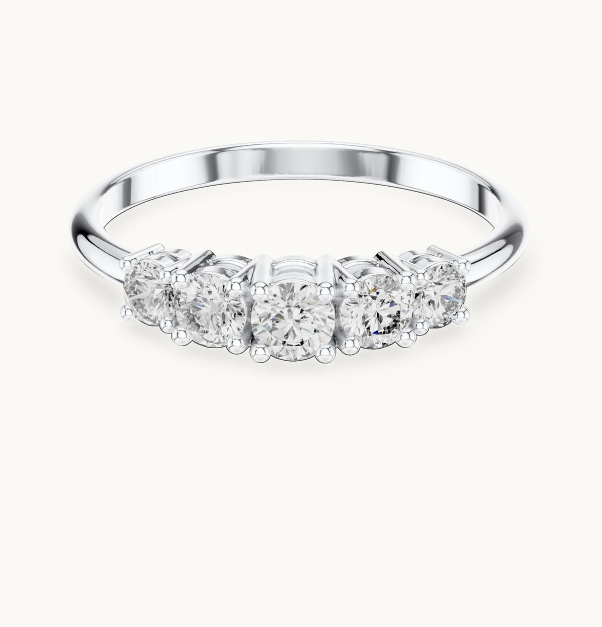 Round lab-grown diamond graduated five-stone band in white gold, 0.42 CT TW, view 4