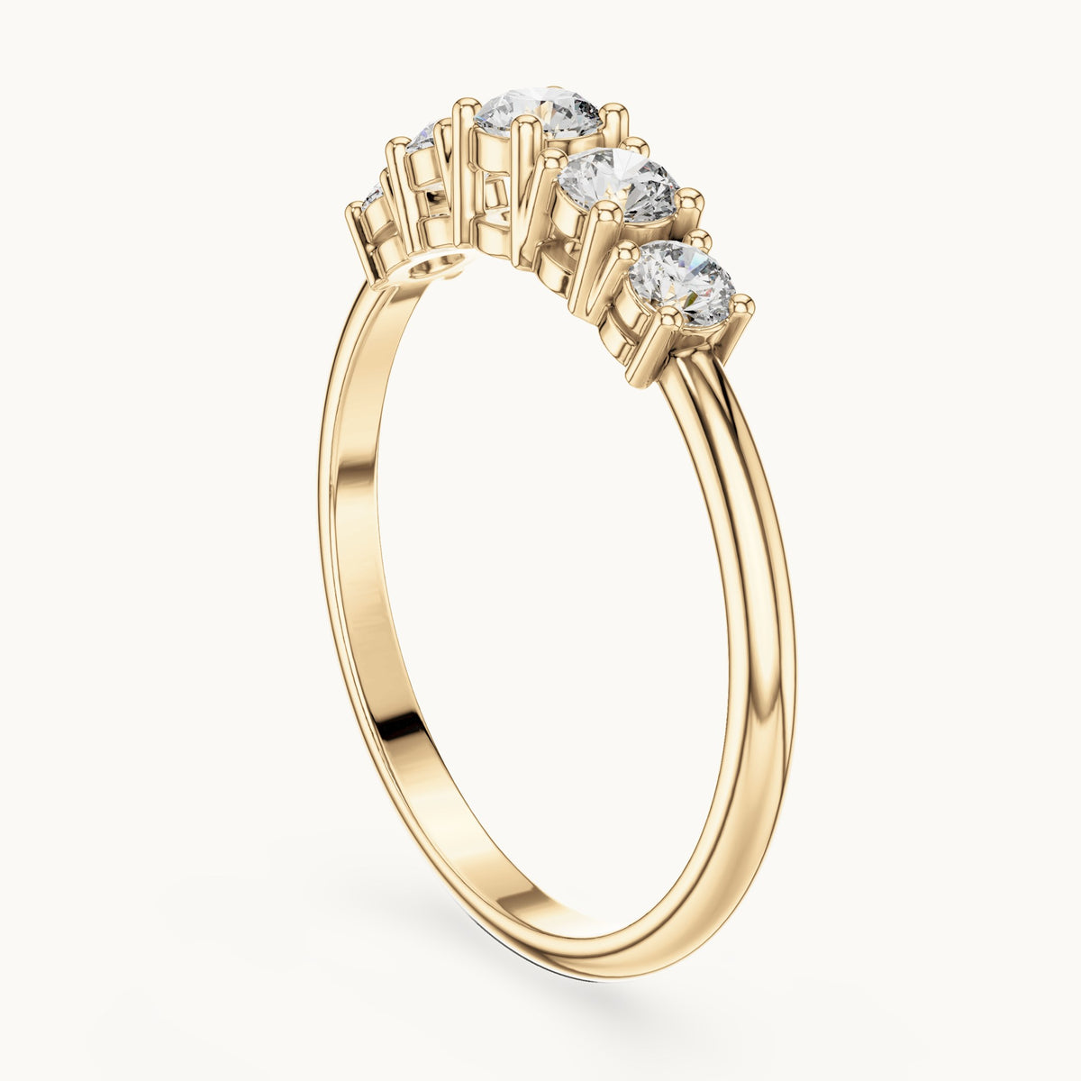 Round lab-grown diamond graduated five-stone band in yellow gold, 0.42 CT TW, view 1