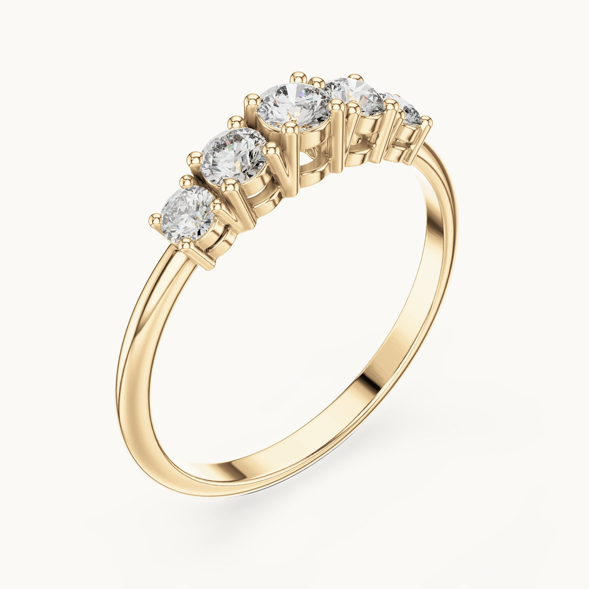 Round lab-grown diamond graduated five-stone band in yellow gold, 0.42 CT TW, view 2