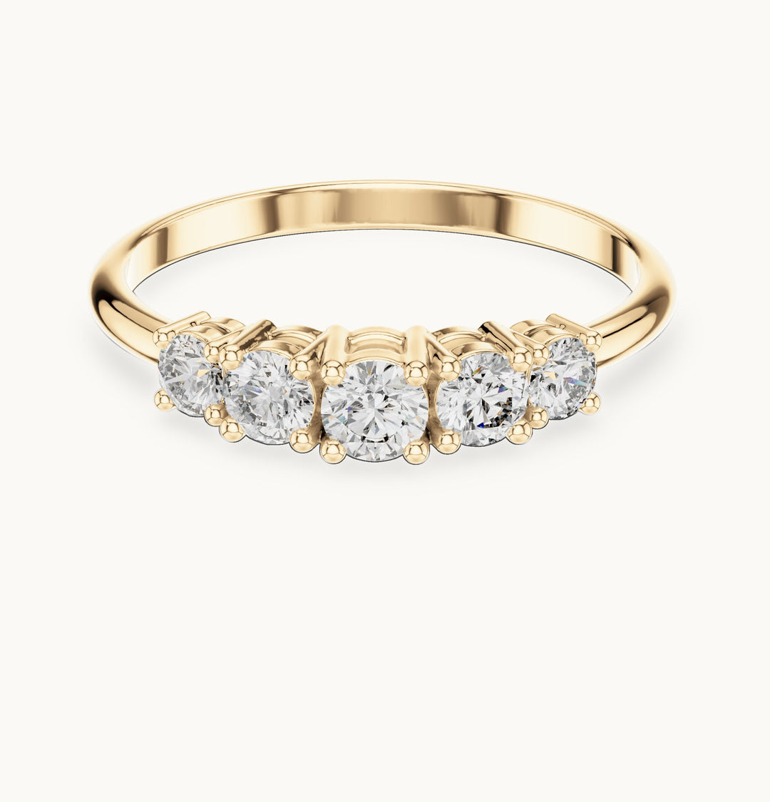 Round lab-grown diamond graduated five-stone band in yellow gold, 0.42 CT TW, view 4