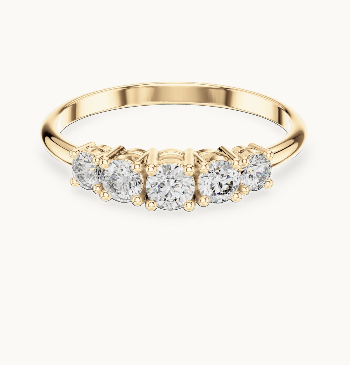 Round lab-grown diamond graduated five-stone band in yellow gold, 0.42 CT TW, view 4