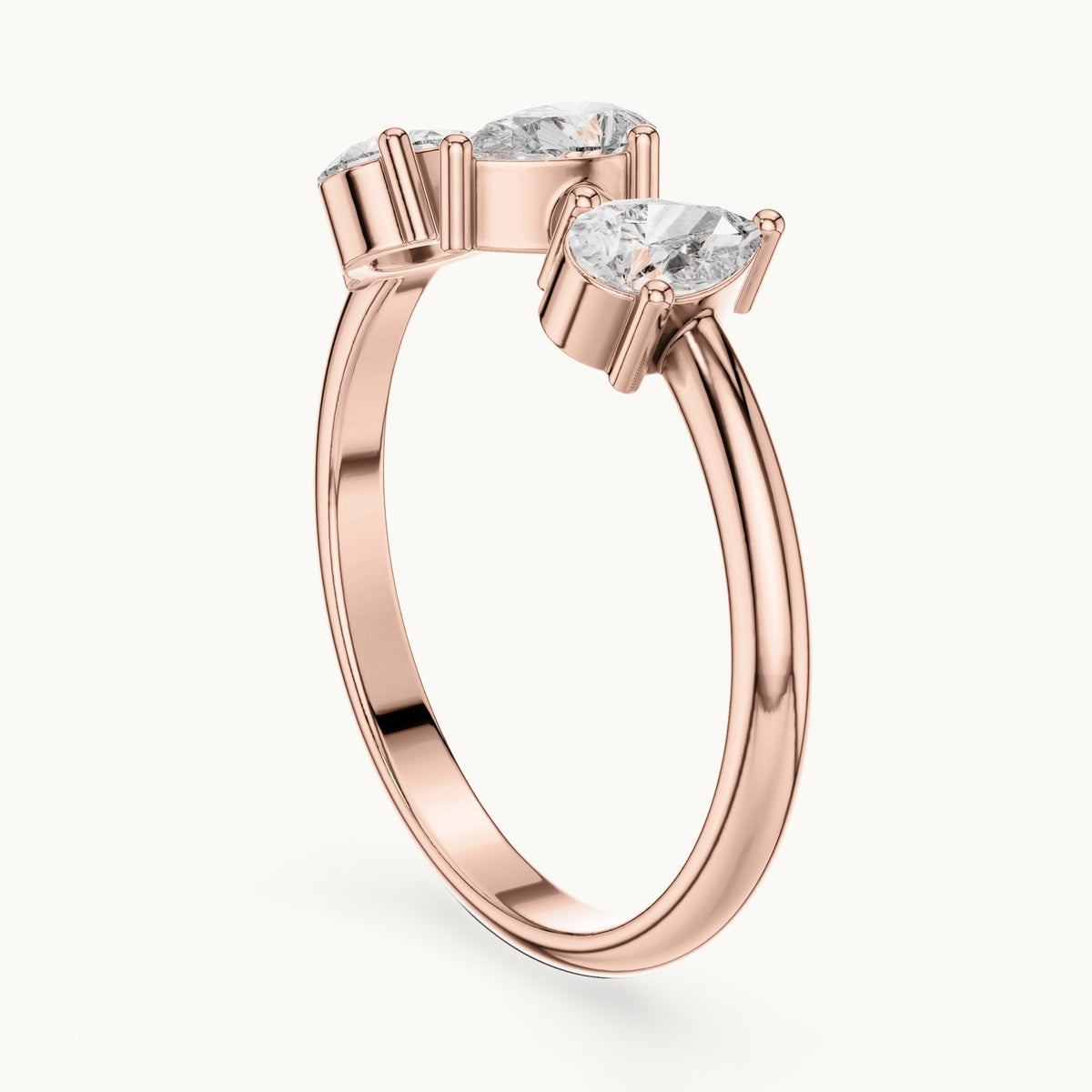 Pear lab-grown diamond three-stone open ring in rose gold, 0.50 CT TW, view 1
