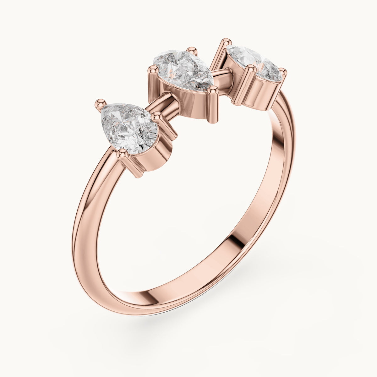 Pear lab-grown diamond three-stone open ring in rose gold, 0.50 CT TW, view 2