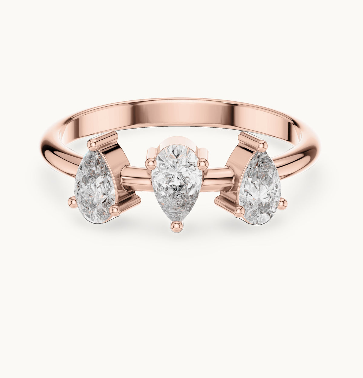 Pear lab-grown diamond three-stone open ring in rose gold, 0.50 CT TW, view 4