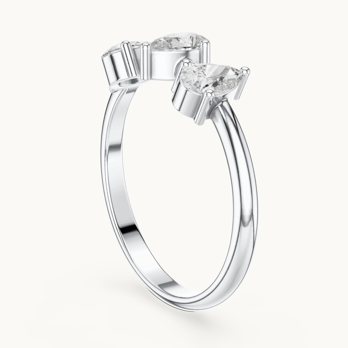 Pear lab-grown diamond three-stone open ring in white gold, 0.50 CT TW, view 1