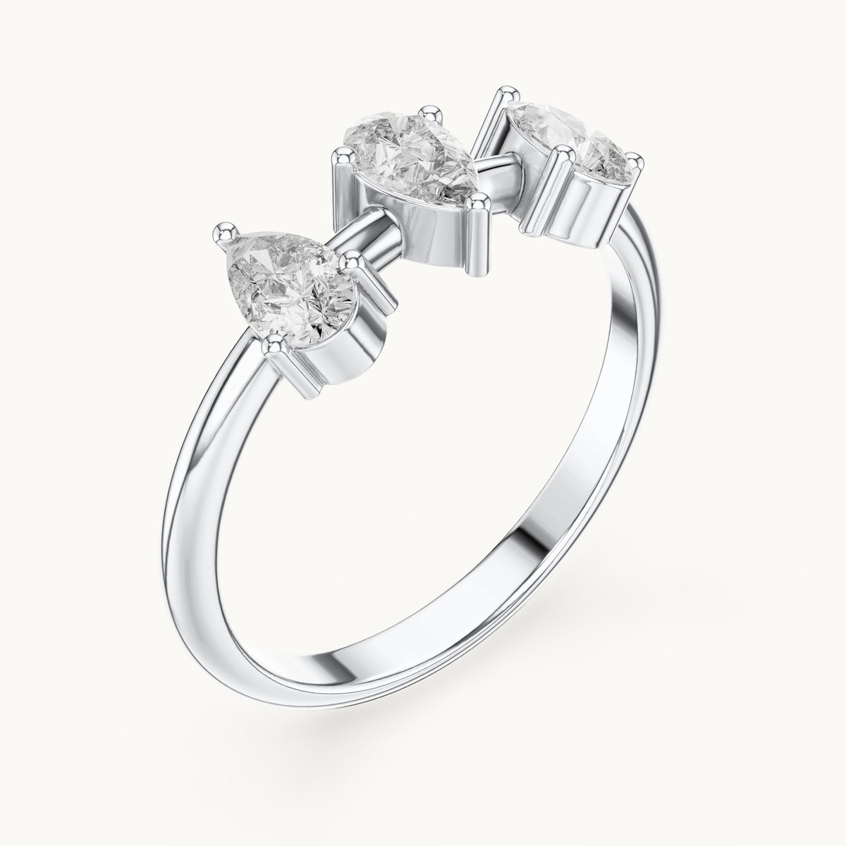 Pear lab-grown diamond three-stone open ring in white gold, 0.50 CT TW, view 2