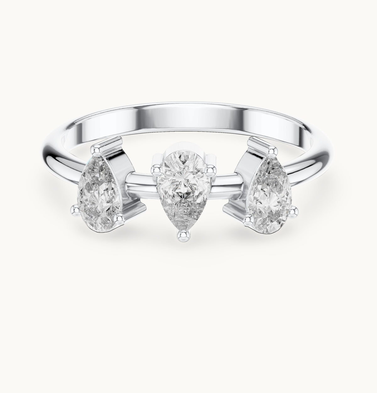 Pear lab-grown diamond three-stone open ring in white gold, 0.50 CT TW, view 4