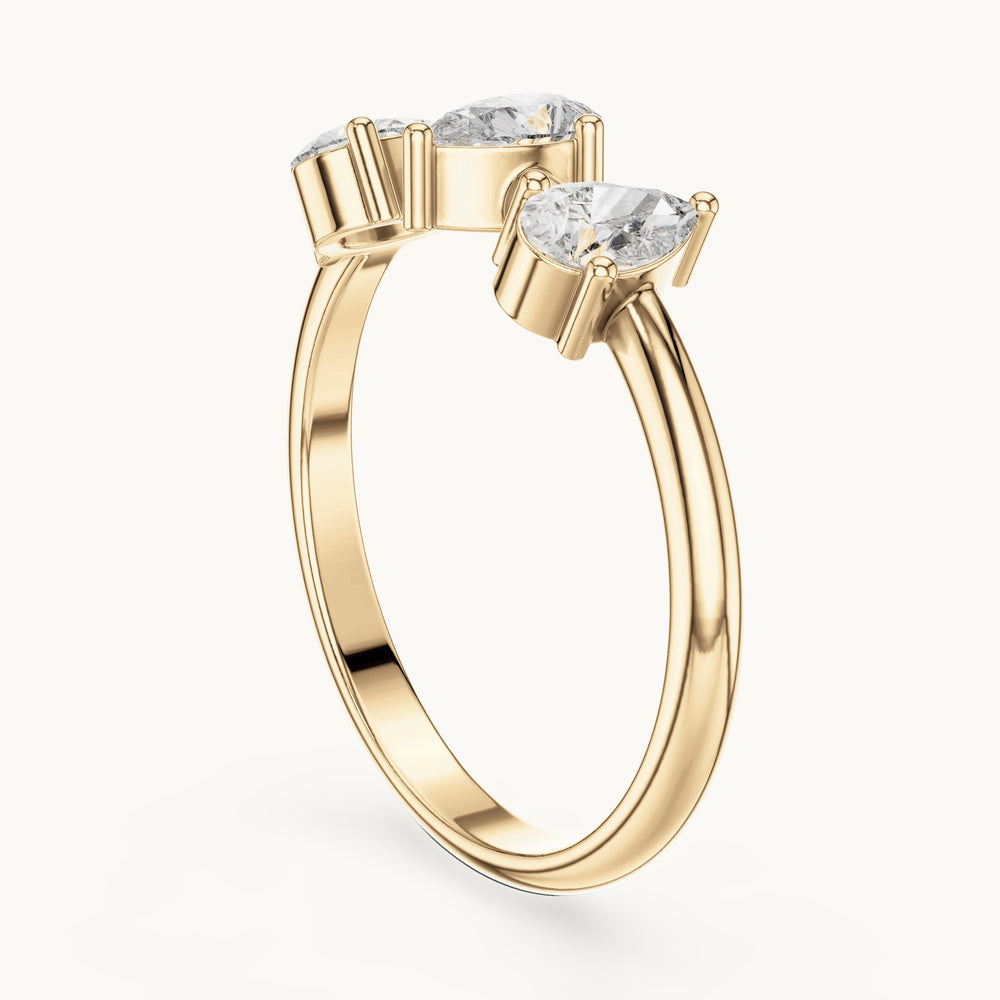 Pear lab-grown diamond three-stone open ring in yellow gold, 0.50 CT TW, view 1