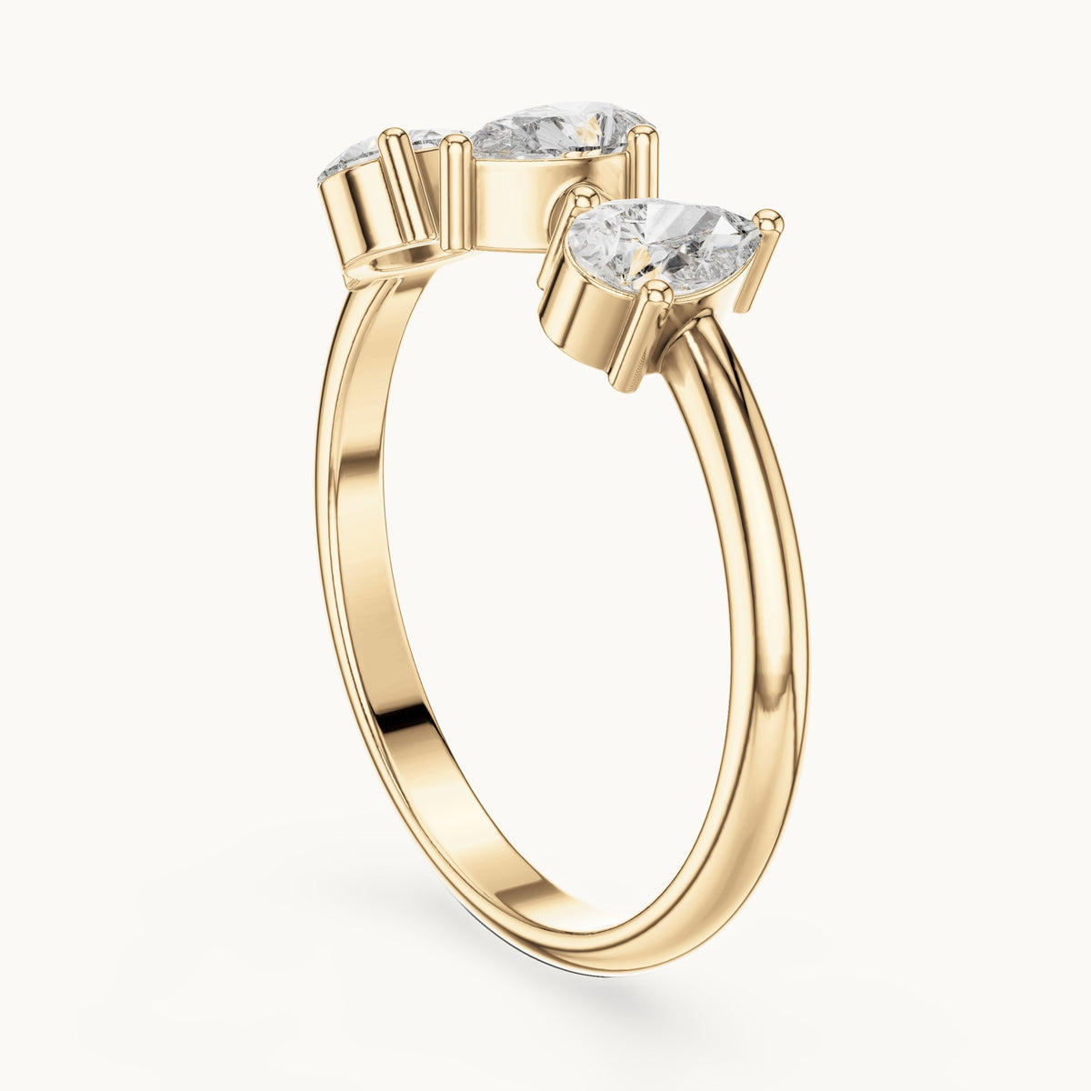 Pear lab-grown diamond three-stone open ring in yellow gold, 0.50 CT TW, view 1