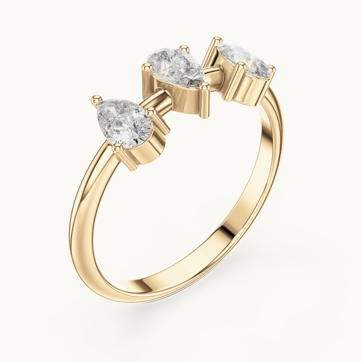 Pear lab-grown diamond three-stone open ring in yellow gold, 0.50 CT TW, view 2
