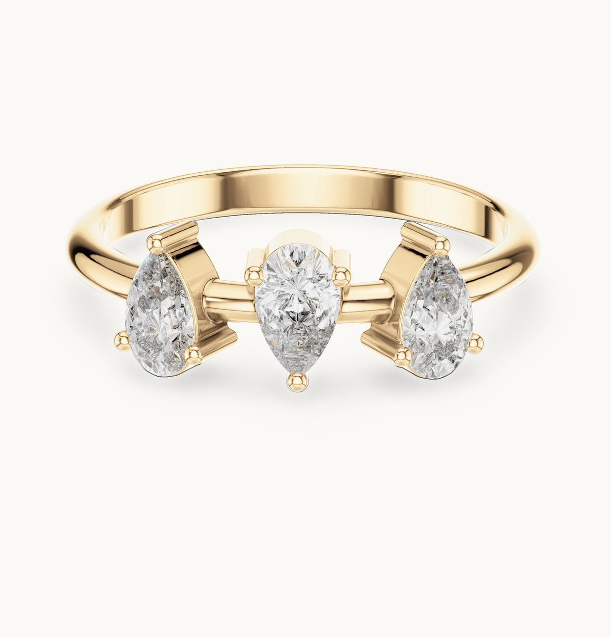 Pear lab-grown diamond three-stone open ring in yellow gold, 0.50 CT TW, view 4