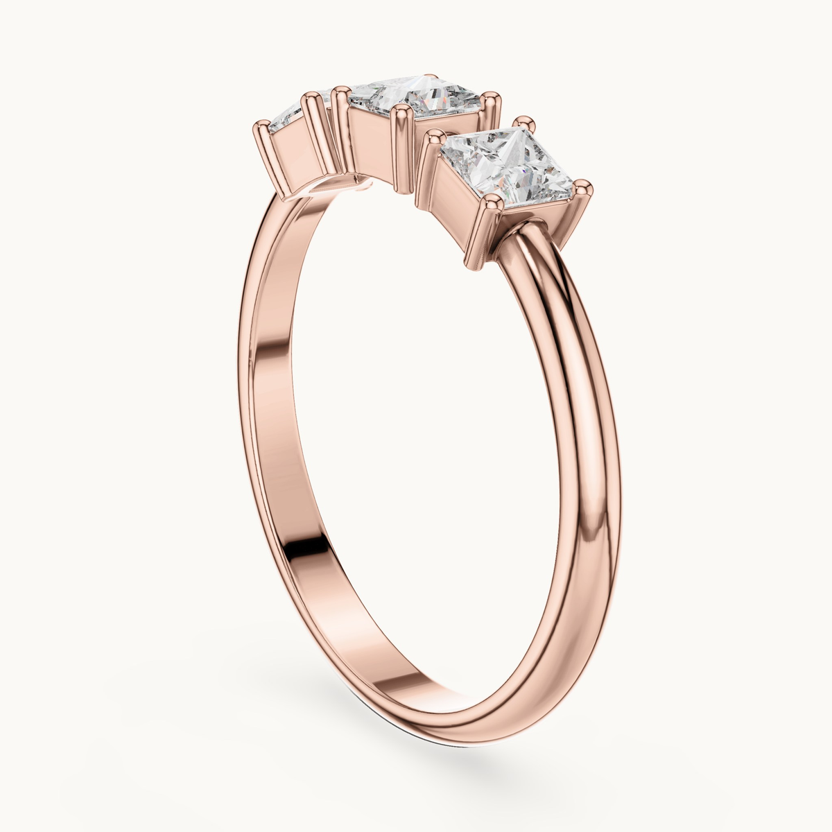 Princess-cut lab-grown diamond three stone ring in 14K rose gold, 0.51 CT TW, view 1
