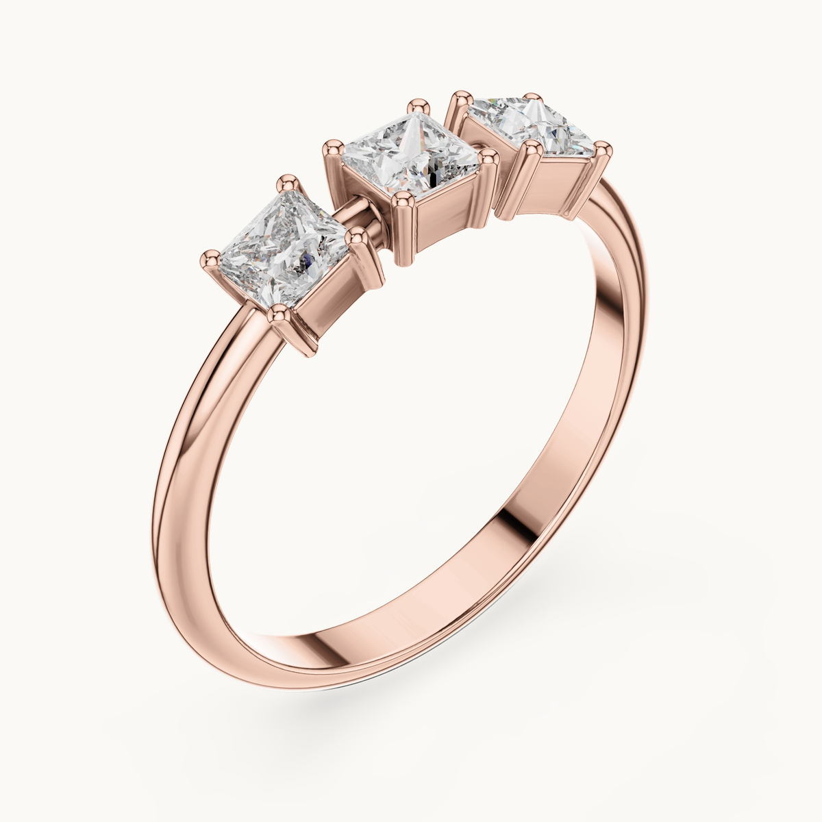 Princess-cut lab-grown diamond three stone ring in 14K rose gold, 0.51 CT TW, view 2