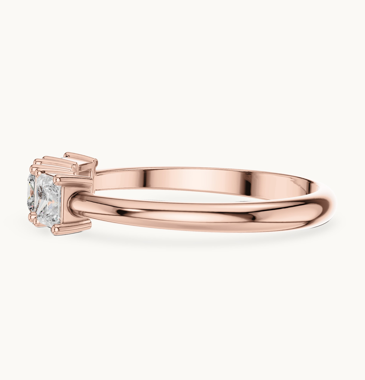 Princess-cut lab-grown diamond three stone ring in 14K rose gold, 0.51 CT TW, view 3