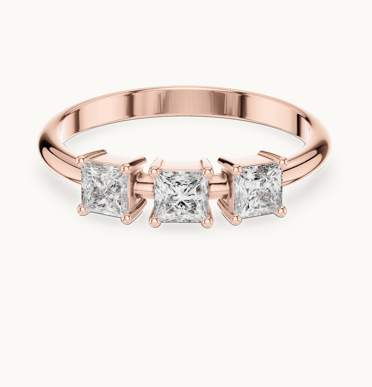Princess-cut lab-grown diamond three stone ring in 14K rose gold, 0.51 CT TW, view 4