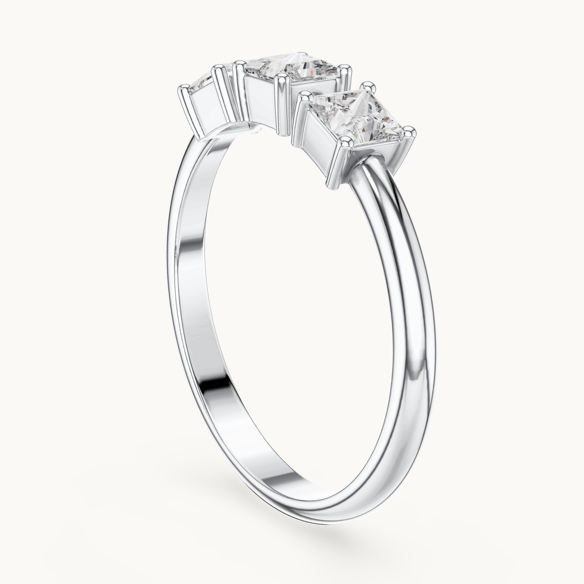 Princess-cut lab-grown diamond three stone ring in 14K white gold, 0.51 CT TW, view 1