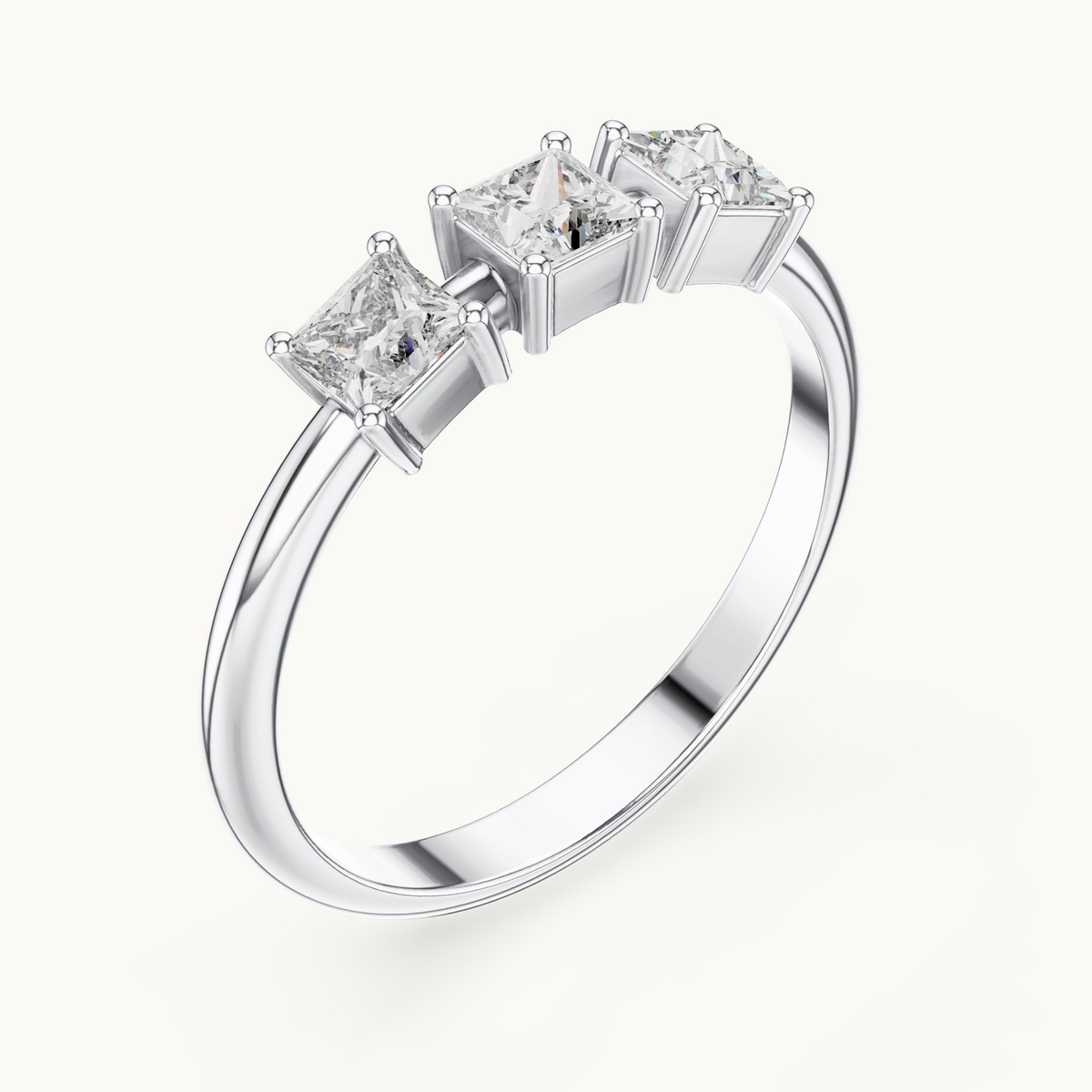 Princess-cut lab-grown diamond three stone ring in 14K white gold, 0.51 CT TW, view 2