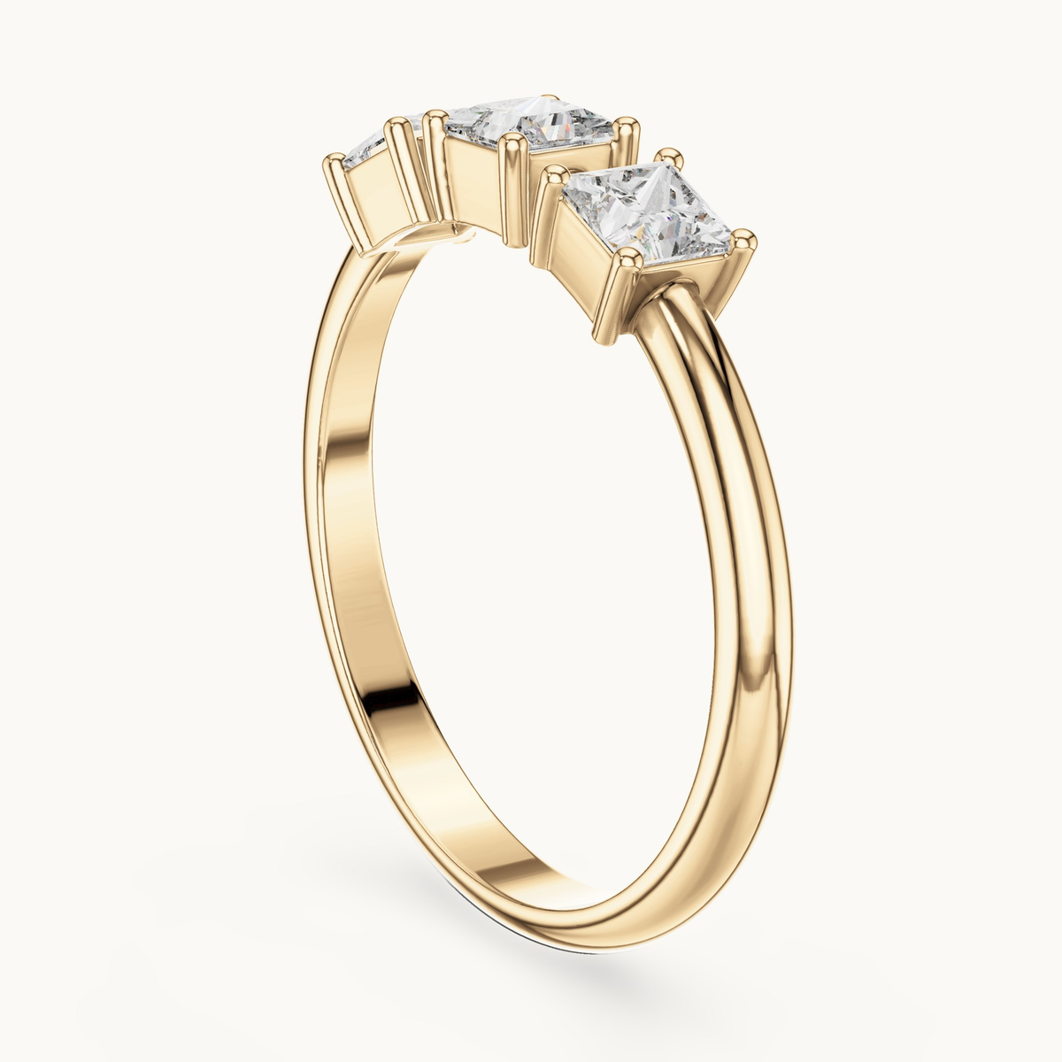 Princess-cut lab-grown diamond three stone ring in 14K yellow gold, 0.51 CT TW, view 1