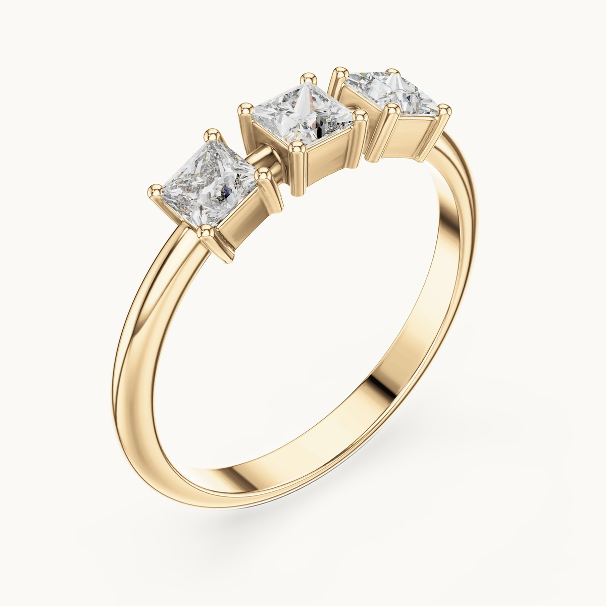 Princess-cut lab-grown diamond three stone ring in 14K yellow gold, 0.51 CT TW, view 2