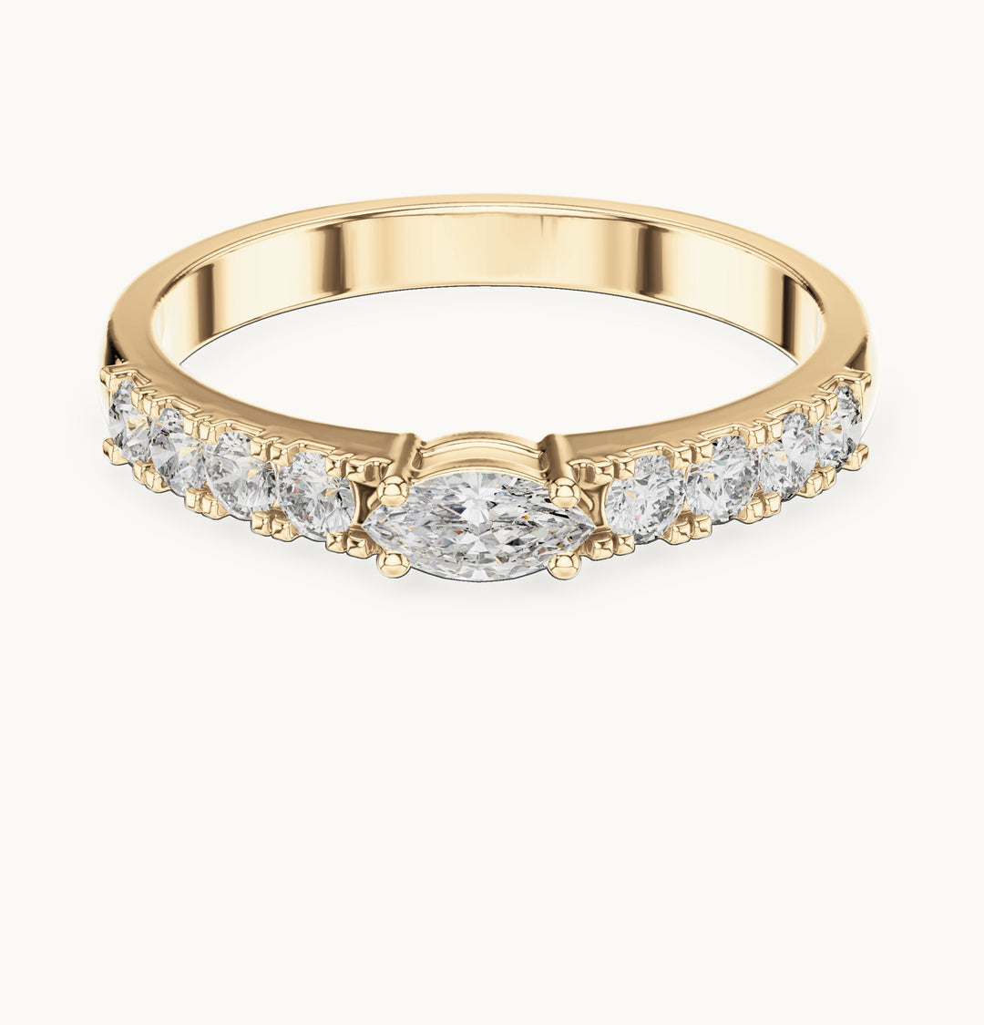 Marquise lab-grown diamond east-west anniversary band in yellow gold, 0.38 CT TW, view 4