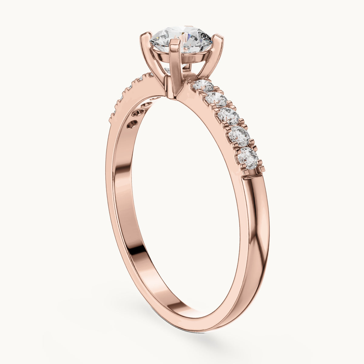 Round lab-grown diamond pavé engagement ring in rose gold, 0.55 CT TW, view 1