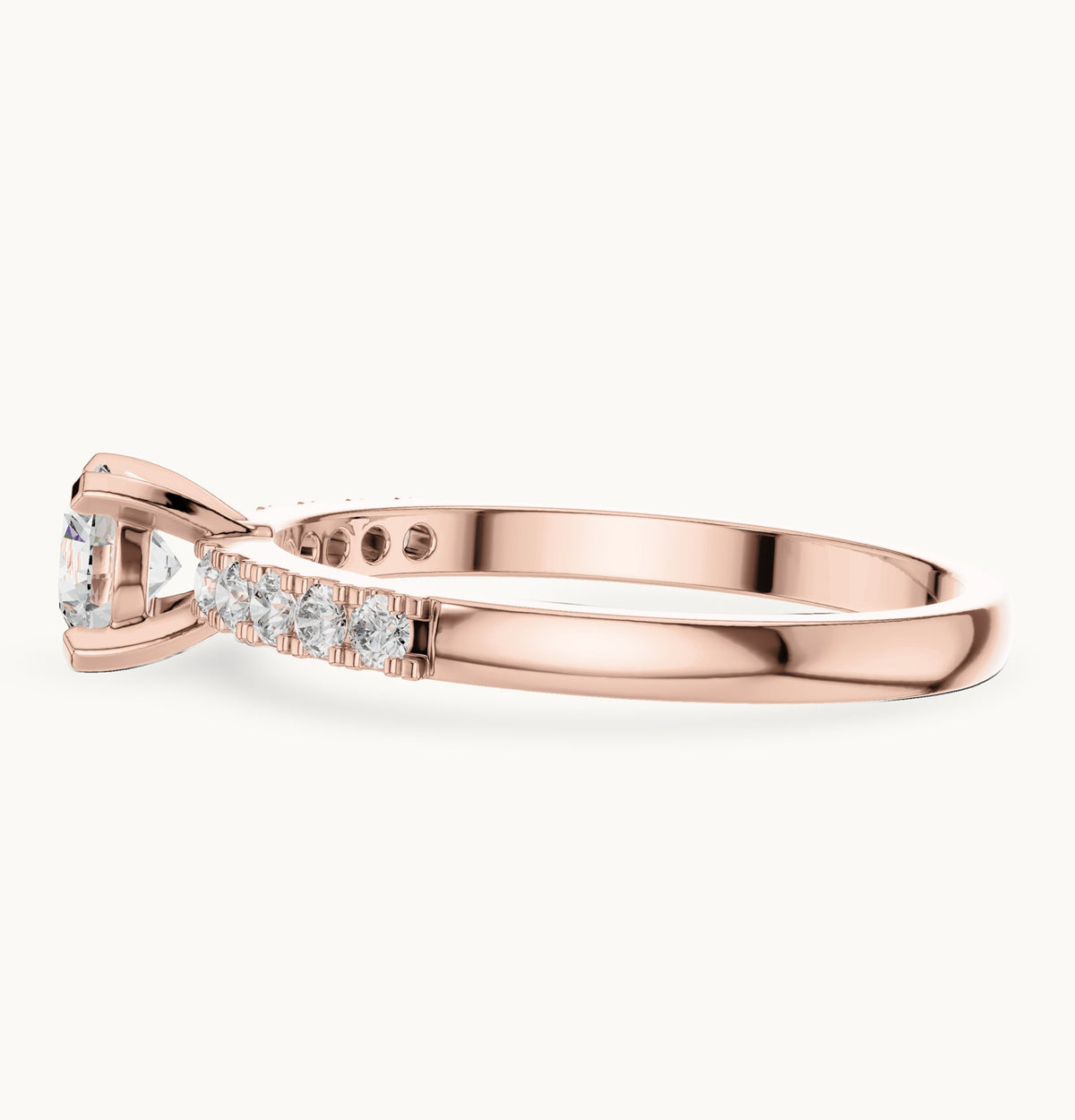 Round lab-grown diamond pavé engagement ring in rose gold, 0.55 CT TW, view 3