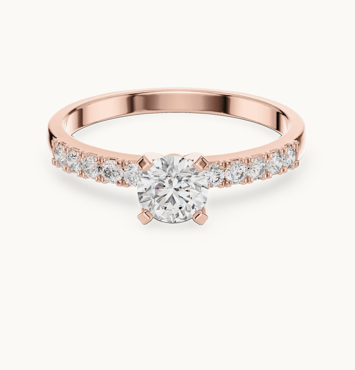 Round lab-grown diamond pavé engagement ring in rose gold, 0.55 CT TW, view 4