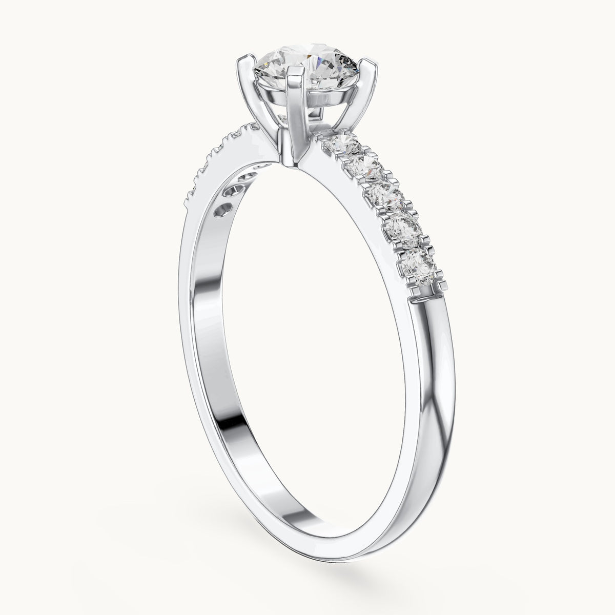 Round lab-grown diamond pavé engagement ring in white gold, 0.55 CT TW, view 1