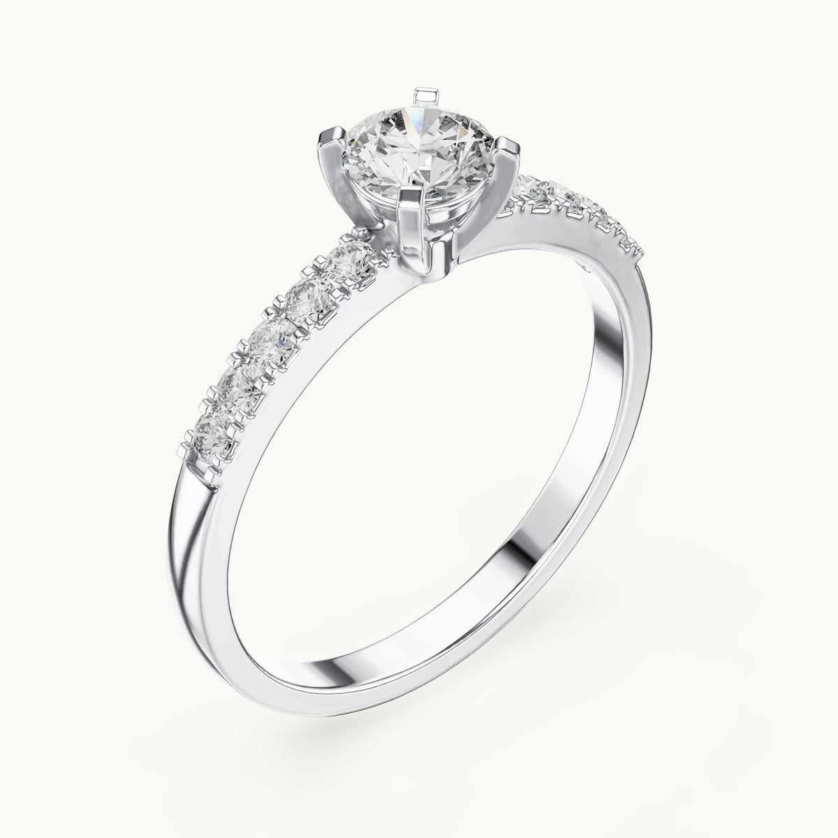 Round lab-grown diamond pavé engagement ring in white gold, 0.55 CT TW, view 2