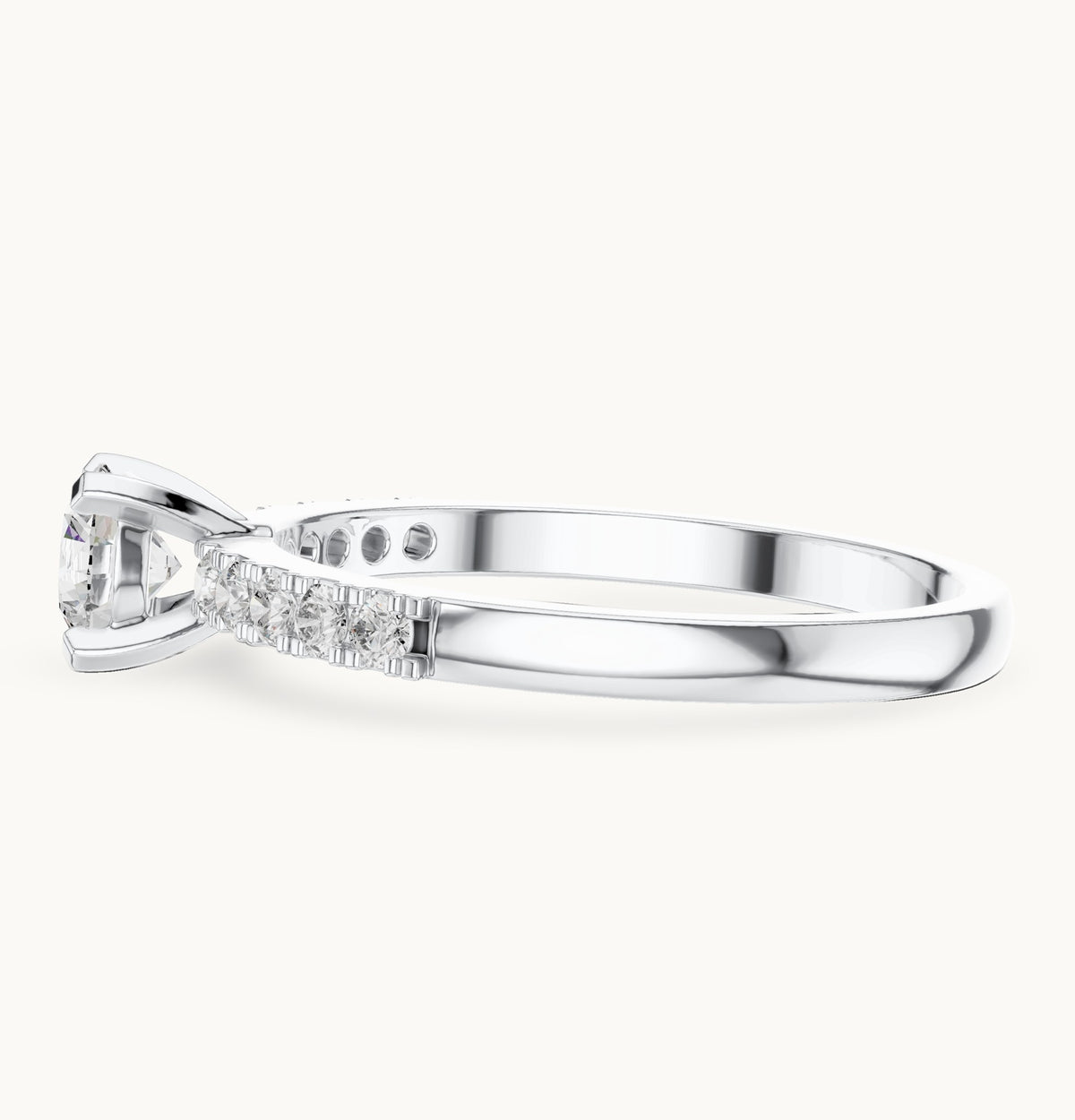 Round lab-grown diamond pavé engagement ring in white gold, 0.55 CT TW, view 3