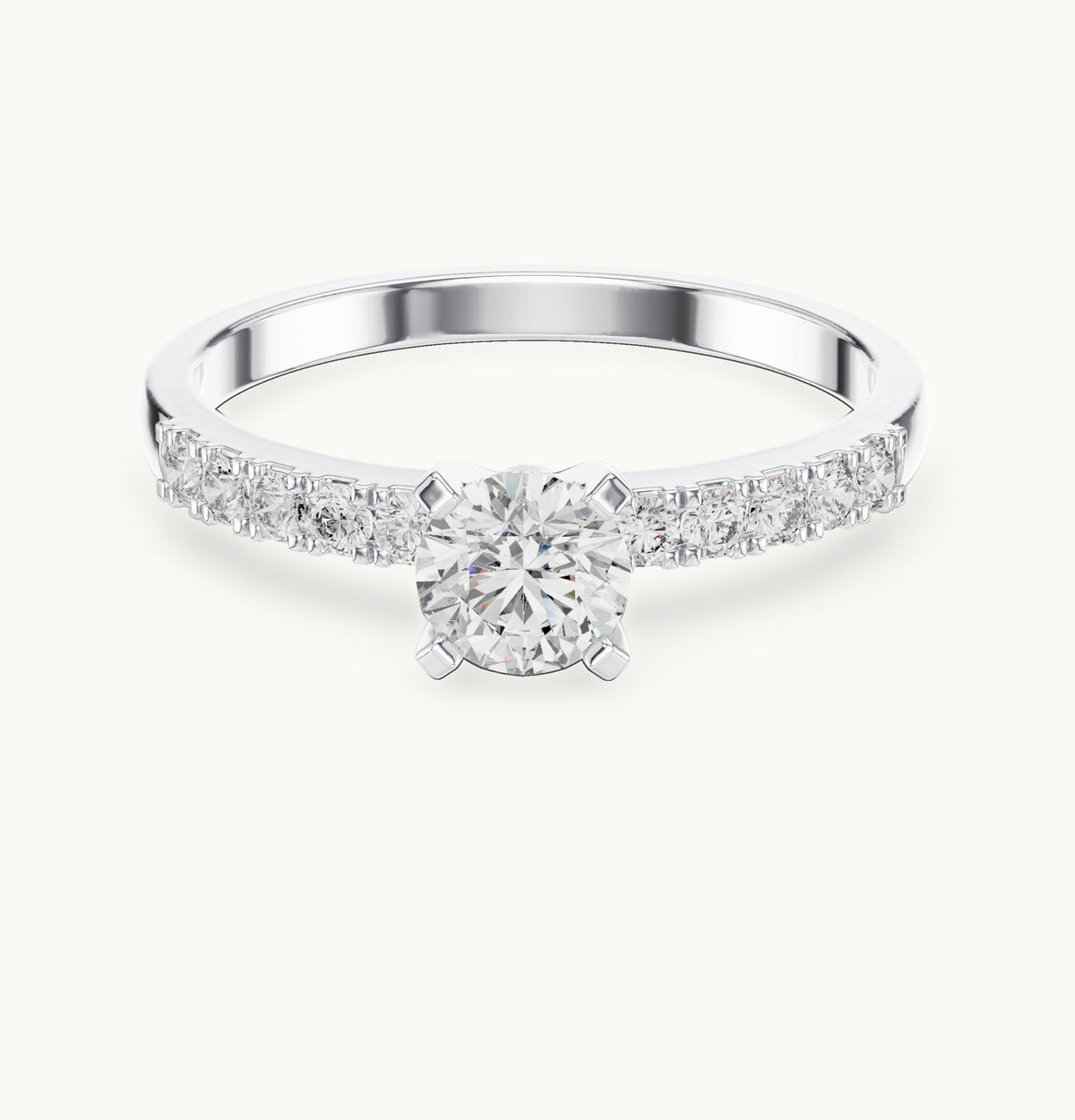 Round lab-grown diamond pavé engagement ring in white gold, 0.55 CT TW, view 4