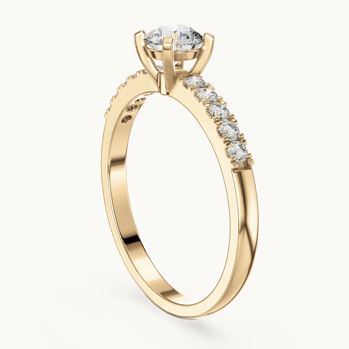 Round lab-grown diamond pavé engagement ring in yellow gold, 0.55 CT TW, view 1