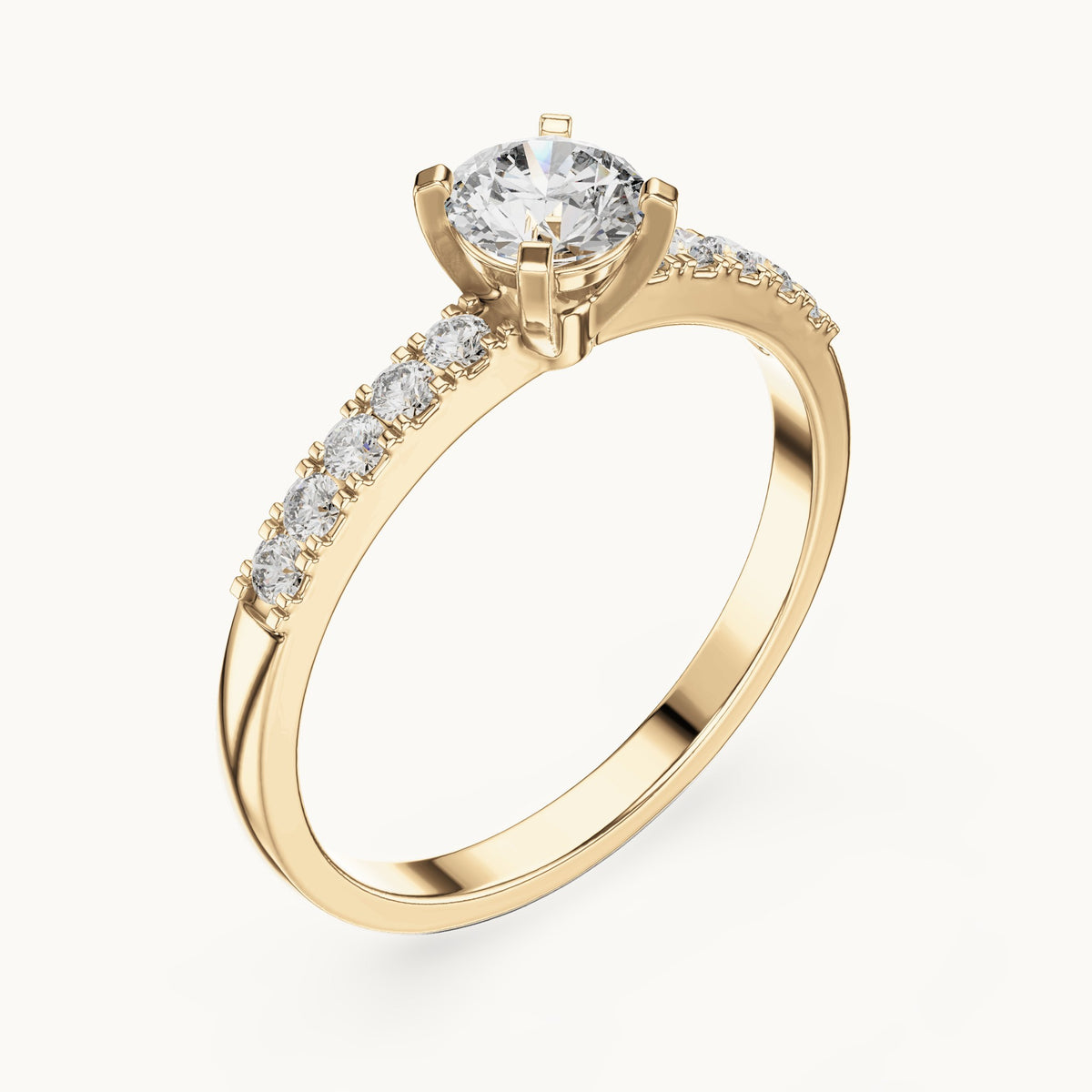 Round lab-grown diamond pavé engagement ring in yellow gold, 0.55 CT TW, view 2