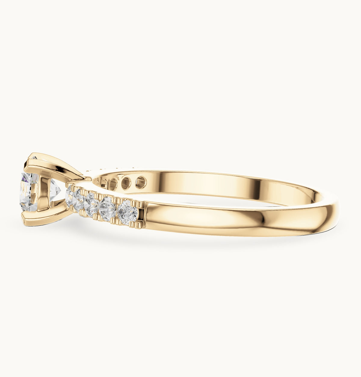 Round lab-grown diamond pavé engagement ring in yellow gold, 0.55 CT TW, view 3