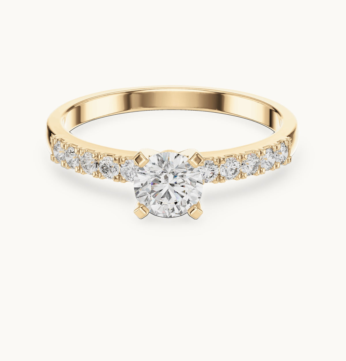 Round lab-grown diamond pavé engagement ring in yellow gold, 0.55 CT TW, view 4