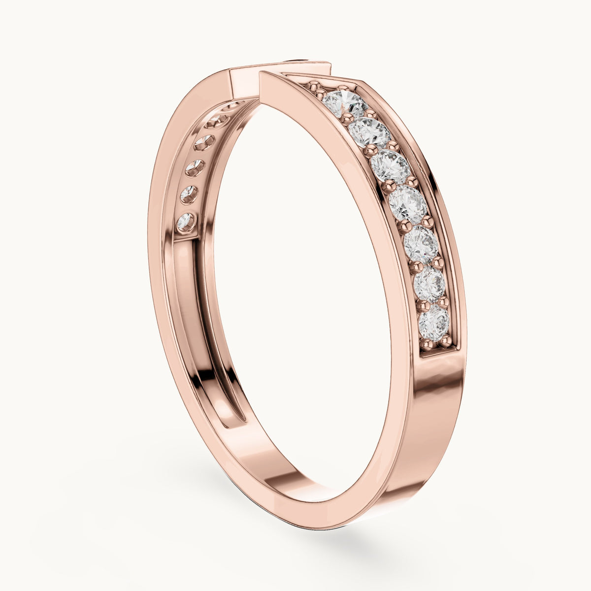 Round lab-grown diamond graduated open band ring in rose gold, 0.24 CT TW, view 1