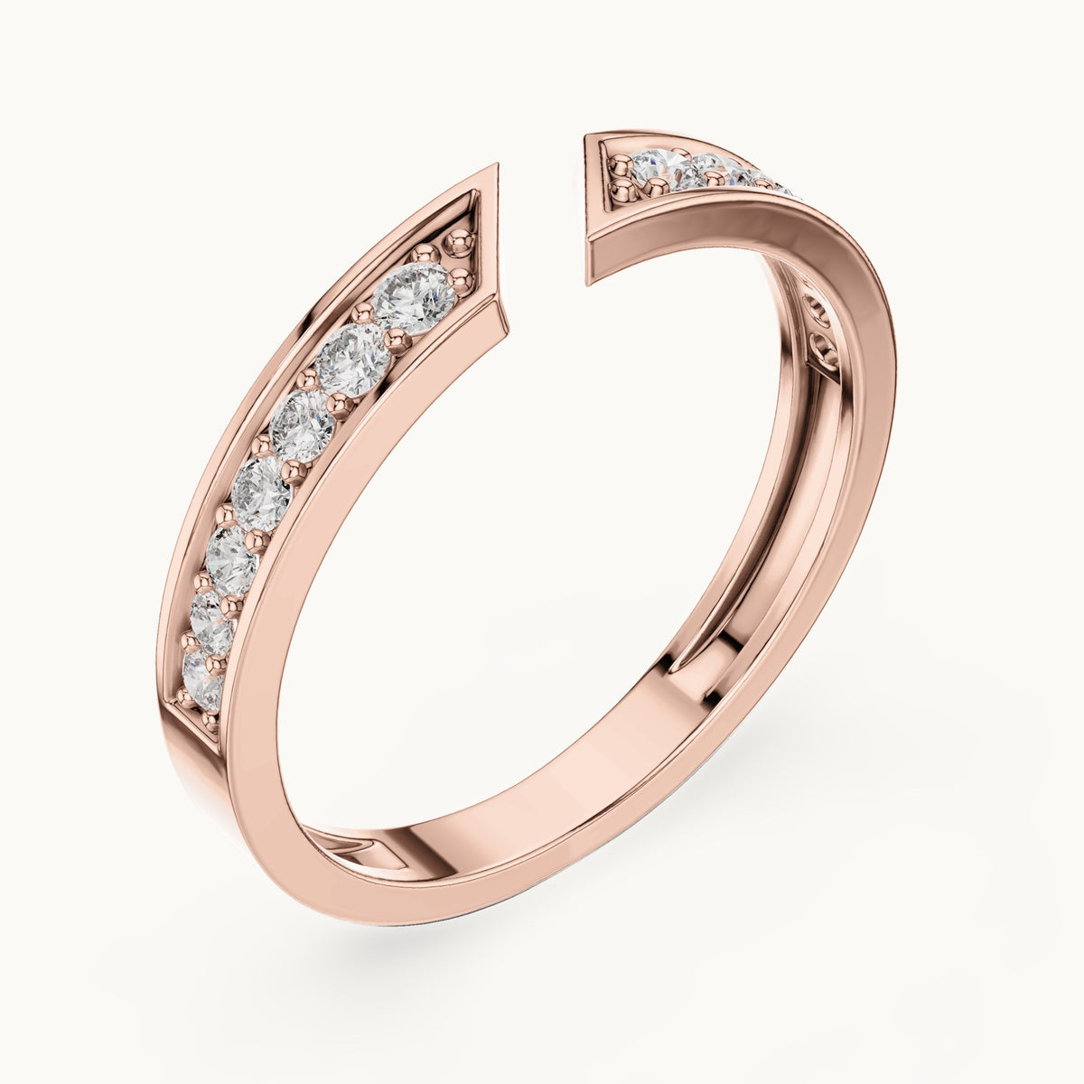 Round lab-grown diamond graduated open band ring in rose gold, 0.24 CT TW, view 2