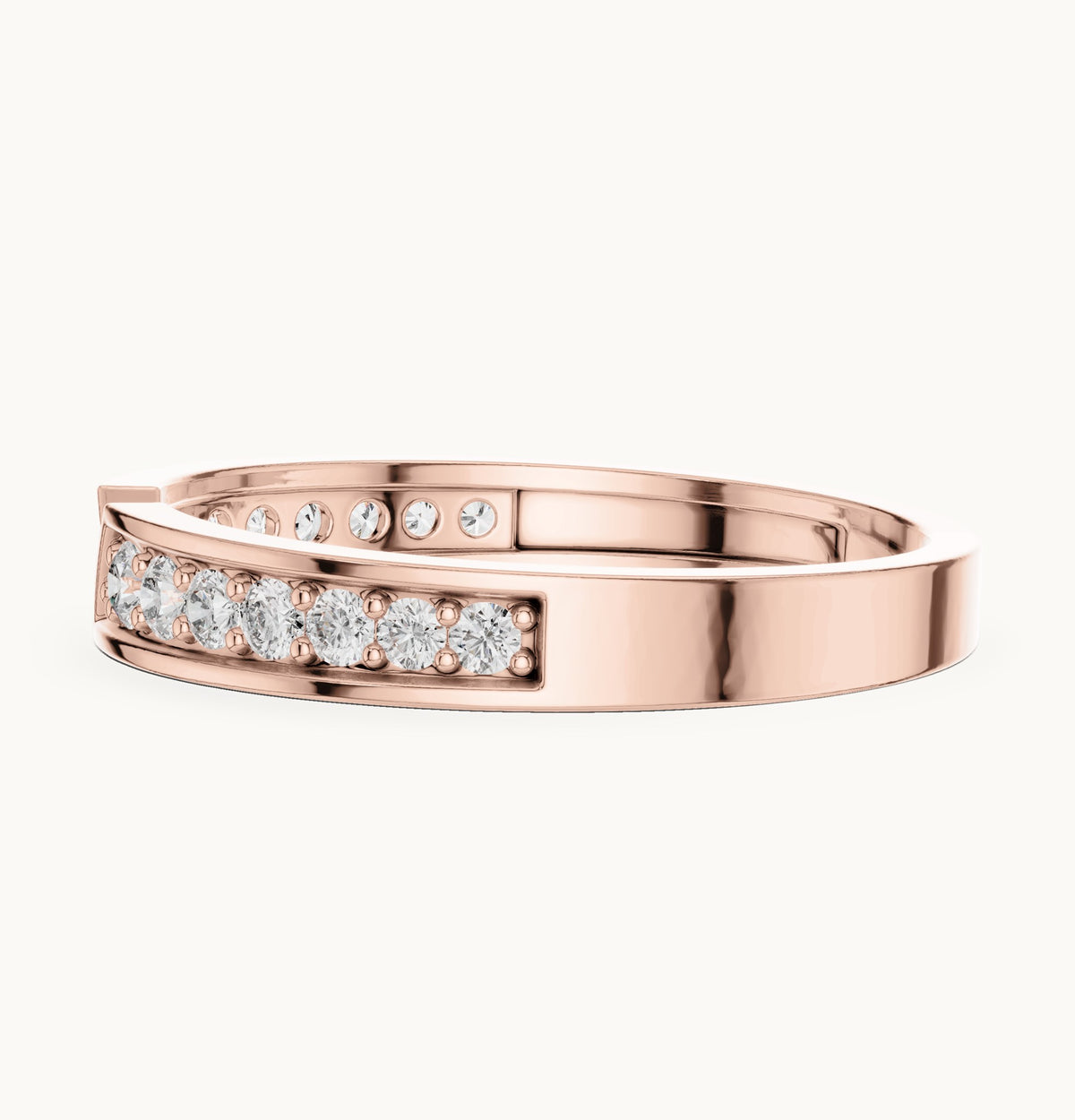 Round lab-grown diamond graduated open band ring in rose gold, 0.24 CT TW, view 3