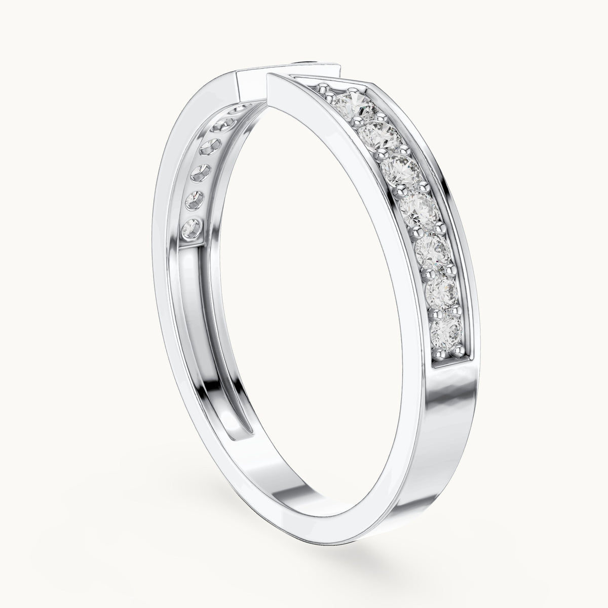 Round lab-grown diamond graduated open band ring in white gold, 0.24 CT TW, view 1